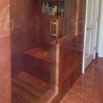 modern dark red marble shower installed by vincent provenzano